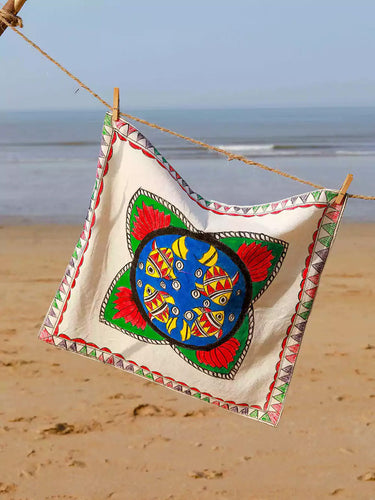 Fish And Lotus Center Madhubani Art Cushion Covers